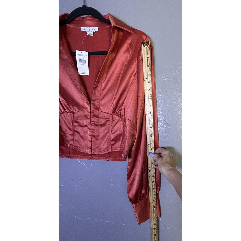 Hyfve bright coral satin crop top collared neckline New Size M - Picture 8 of 10